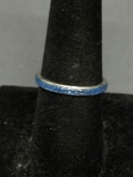 Glitter Blue Enamel Detailed 2.5mm Wide Sterling Silver Band