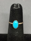 Oval 8x5mm Turquoise Cabochon Center Sterling Silver Ring Band