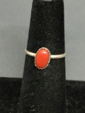 Oval 8x5mm Red Coral Cabochon Center Sterling Silver Ring Band