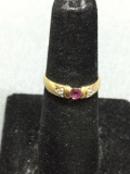 Vertical Channel Set Round Faceted 3.25mm Amethyst Center w/ Twin Round Diamond Accents 8kt Gold