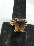 Rectangular Brilliant Faceted 14x10mm Smokey Topaz Center Double Split Shank 10kt Gold Signed