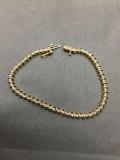 Round Faceted Diamond Featured 4mm Wide 8in Long S Link Design 14kt Gold Tennis Bracelet