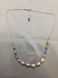 Lenox Designer USA Made Hand-Strung 18in Long Sterling Silver Necklace w/ April Themed Crystal &