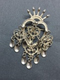 Heart Decorated Milgrain Detailed 1.75in Tall 1.25in Wide Handmade Sterling Silver Signed Designer