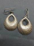 Mexican Made Taxco Designer Teardrop Shaped Scallop Detailed 35mm Long 25mm Wide Pair of Sterling