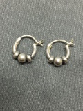 Bead Ball Detailed 15mm Diameter 4mm Wide Pair of Sterling Silver Hoop Earrings