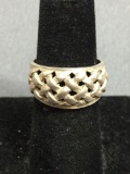 Thai Made High Polished Lattice Design Featured 10mm Wide Tapered Sterling Silver Ring Band