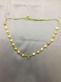 Hand-Strung 24in Long Nylon Cord Necklace w/ Round 8mm Multi-Colored Jade Bead Stations