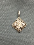 Filigree Decorated 15mm Diameter Diamond Shaped Sterling Silver Pendant