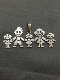 Whimsical Family Themed 45mm Long 18mm Tall High Polished Sterling Silver Pendant