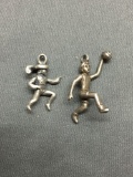 Lot of Two Sterling Silver Sports Charms, One Basketball & Fencing
