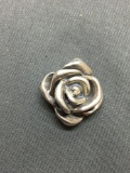 Thai Made Antique Finished 20mm Diameter Rosebud Detailed Signed Designer Sterling Silver Pendant