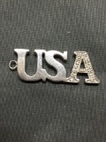 DDB Designer 28mm Long 10mm Tall USA Themed Diamond Accented Sterling Silver Pendant