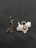 Lot of Two Sterling Silver Charms, One Scottish Terrier & One Colored Rhinestone Accented Cancer