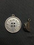 Lot of Two Sterling Silver Charms, One Cute as a Button & Taco