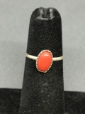 Oval 8x5mm Red Coral Cabochon Center Sterling Silver Ring Band