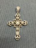 Milgrain Filigree Detailed RJ Designer 28mm Long 17mm Wide Cross Sterling Silver Pendant