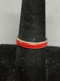 Red Enamel Rope Detail Frame 3mm Wide Thai Made Sterling Silver Band