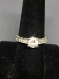 Round Faceted 6mm CZ Center w/ Round CZ Accents Vintage Style Sterling Silver Signed Designer