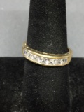 Channel Set Princess Faceted CZ Centers 4.5mm Wide Tapered Gold-Tone Sterling Silver Band