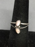 Twin Diagonal Set Oval Mother of Pearl Centers Split Shank Sterling Silver Ring Band