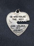 He Who Holds the Key Can Unlock My Heart Themed Signed Designer 22x22mm Sterling Silver Heart