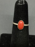 Oval 8x5mm Red Coral Cabochon Center Sterling Silver Ring Band