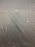 Twelve Bezel Set 5.5 mm Round Faceted CZ Stations 36in Long Cable Link Sterling Silver Necklace