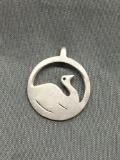 Handmade High Polished Round 18mm Diameter Sterling Silver Swan Pendant