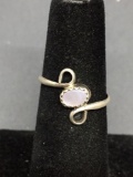 Diagonal Set Oval 5x3mm Pink Mother of Pearl Filigree Decorated Sterling Silver Ring Band