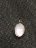 High Polished Oval 15x12mm Sterling Silver Pendant w/ Oval Mother of Pearl Center