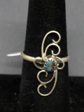 Filigree Scroll Decorated 24mm Long 12mm Wide Top w/ Oval Turquoise Center Sterling Silver Ring Band