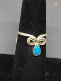 Scroll Decorated Sterling Silver Ring Band w/ Oval 5x3mm Turquoise Cabochon Center Sterling Silver