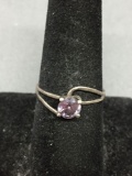 Round Faceted 5.5mm Created Alexandrite Center Signed Designer Bypass Sterling Silver Solitaire Ring