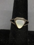 Triangular 7.5x7.5x7.5mm Rope Frame Detailed Mother of Pearl Center Split Shank Sterling Silver Ring