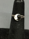 Old Pawn Mexico Mother of Pearl & Onyx Inlaid Crescent Moon Ying Yang Design Center Sterling Silver