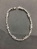 Round Faceted 3mm CZ Featured 8in Long Sterling Silver Tennis Bracelet w/ Triple Diagonal Set