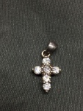 Round Faceted CZ Accented 14x10mm Sterling Silver Cross Pendant