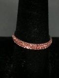 Round Faceted Pink CZ Featured Resin Coated 3mm Wide Sterling Silver Eternity Band