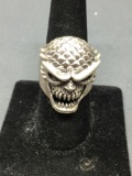 Hand-Crafted Detailed Large Alien Skull Motif 27mm Long 15mm High Sterling Silver Ring Band