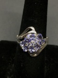 Oval & Round Faceted Tanzanite Gem Cluster Top 18mm Wide Tapered High Polished Bypass Sterling