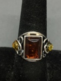 Hand-Crafted Polish Made Signed Designer Sterling Silver Ring Band w/ Rectangular 11x8mm Cabochon
