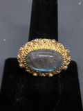 Turkish Made Diamond Accented Gold-Tone Sterling Silver Filigree Decorated Ring Band w/ Horizontal