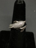 Round Faceted CZ Encrusted Bypass High Polished Sterling Silver Dolphin Ring Band