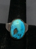 Sawtooth Bezel Set Oval 17x12mm Tumbled Polished Turquoise Center Old Pawn Native American High