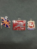 Lot of Three Location Themed Enameled Sterling Silver Charms