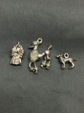 Lot of Three Sterling Silver Charms, Two Dogs & One Fur Coat