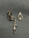 Lot of Three Sterling Silver Charms, One Matador, Soccer Player & Happy Birthday