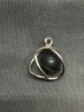 Swirl Cage Design Sterling Silver Pendant 16mm Diameter w/ Black Resin Ball Center