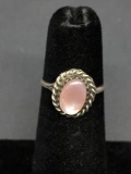 Rope Frame Detailed Oval 8x6mm Pink Mother of Pearl Cabochon Center Sterling Silver Ring Band